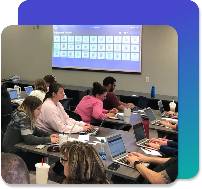 Teachers using Short Answer on computers in a professional development setting